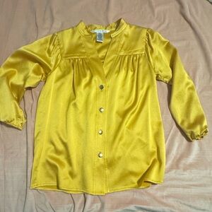 DVF Rona Silk Button-Front Blouse – Size 2 (Mustard/Gold)